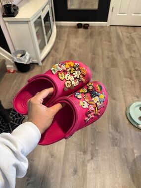 CROCS Bright Pink Kids' Slip-On Clogs with Charm Accents